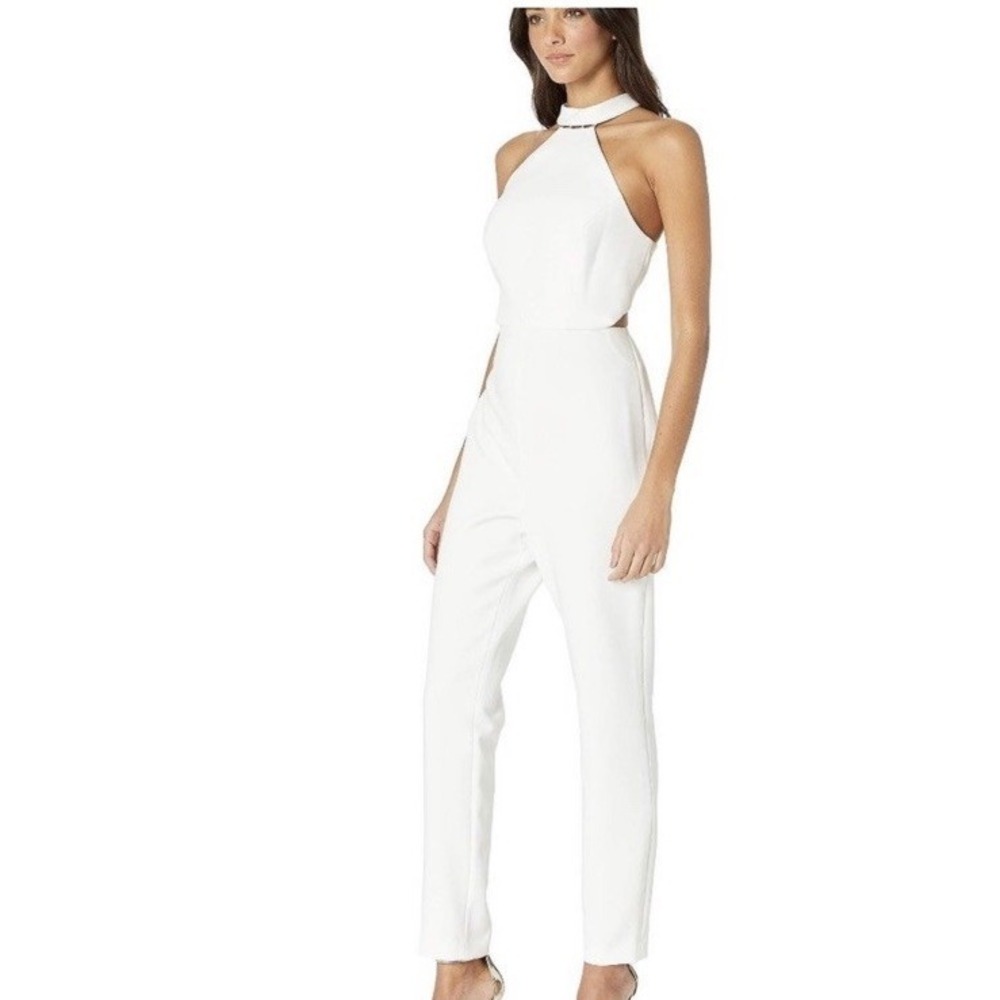 (10)BCBGMAXAZRIA Women's Cropped Beaded Halter Jumpsuit Size 10
